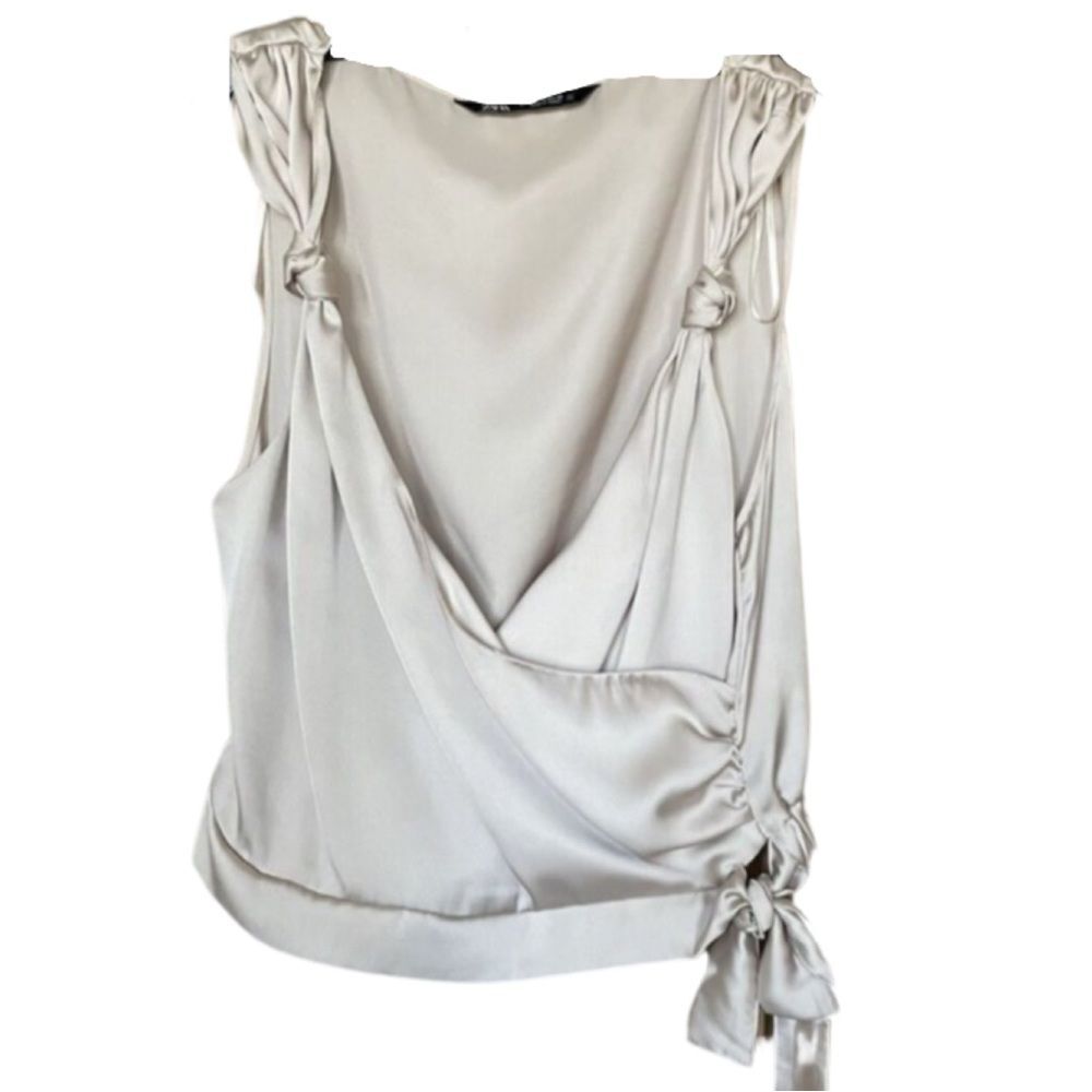 Zara Champagne Colored Satin Cropped Top Size M